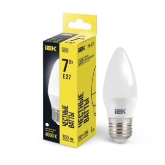 Лампа светодиодная 7Вт C35 свеча 4000К нейтр. бел. E27 230В IEK LLE-C35-7-230-40-E27