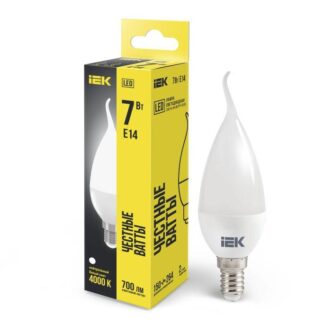 Лампа светодиодная 7Вт CB35 свеча на ветру 4000К нейтр. бел. E14 230В IEK LLE-CB35-7-230-40-E14