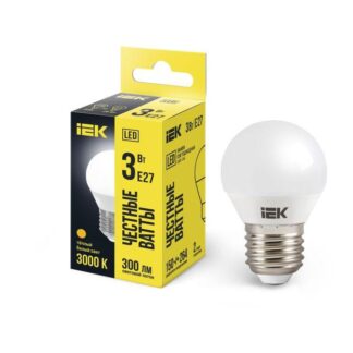 Лампа светодиодная G45 3Вт шар 3000К тепл. бел. E27 216лм 230-240В IEK LLE-G45-3-230-30-E27
