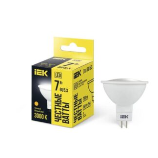 Лампа светодиодная MR16 7Вт 3000К тепл. бел. GU5.3 630лм 230-240В IEK LLE-MR16-7-230-30-GU5
