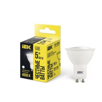 Лампа светодиодная 5Вт PAR16 4000К нейтр. бел. GU10 450лм 230-240В IEK LLE-PAR16-5-230-40-GU10