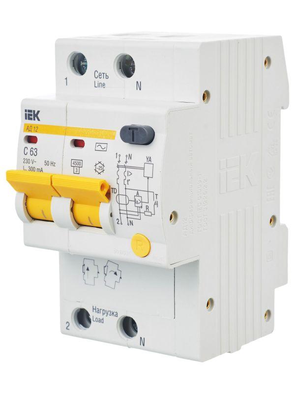 Выключатель автоматический дифференциального тока 2п C 63А 300мА тип AC 4.5кА АД-12 KARAT IEK MAD10-2-063-C-300