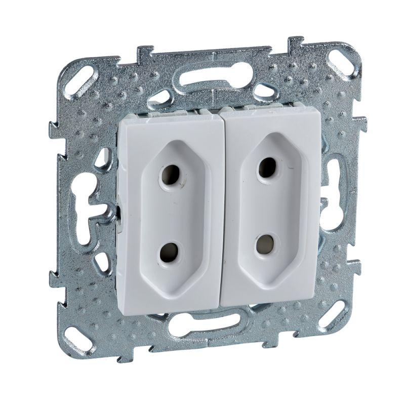 Розетка 2-м СП 2мод. Unica 10А IP21 защ. шторки без заземл. винтов. зажим механизм бел. SchE MGU5.3131.18ZD