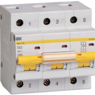Выключатель автоматический модульный 3п D 63А 10кА ВА47-100 KARAT IEK MVA40-3-063-D