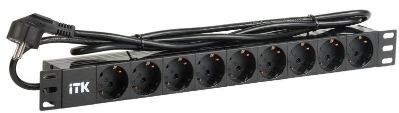 Блок розеток 9 мест PDU (немец. станд.) DIN49440 ПВХ профиль 1U шнур 2м; вилка DIN 49441 (немец. станд.); черн. ITK PH22-9D1-P