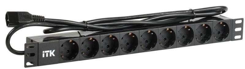 Блок розеток 9 мест PDU (немец. станд.) DIN 49440 ПВХ профиль 1U шнур 2м; вилка IEC 320 C14; черн. ITK PH22-9D2-P
