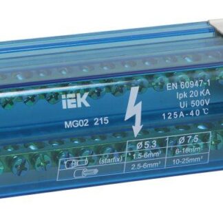 Шина на DIN-рейку в корпусе (кросс-модуль) ШНК 2х15 L+PEN IEK YND10-2-15-125