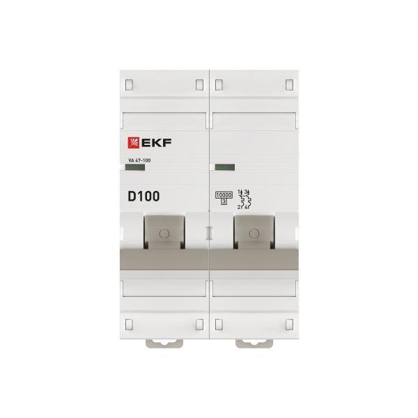 Выключатель автоматический модульный 2п D 100А 10кА ВА 47-100 PROxima EKF mcb47100-2-100D-pro