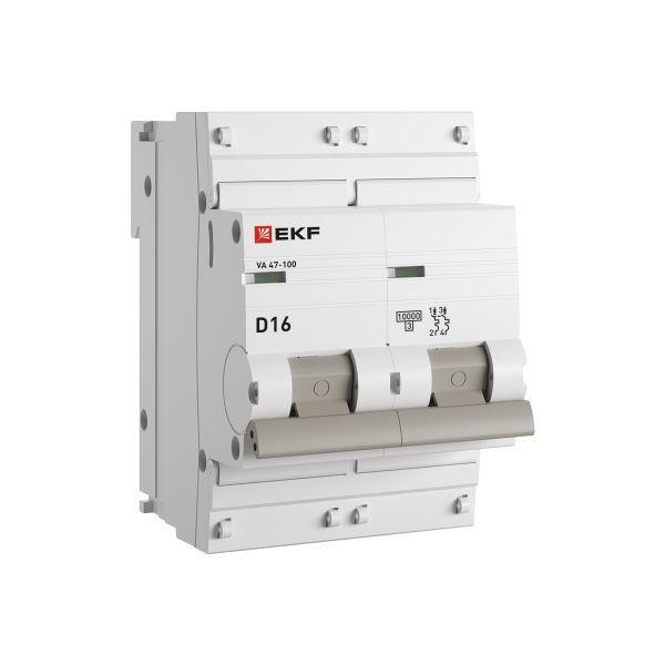 Выключатель автоматический модульный 2п D 16А 10кА ВА 47-100 PROxima EKF mcb47100-2-16D-pro