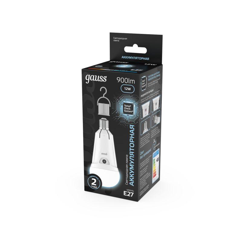 Лампа светодиодная Black 12Вт A80 грушевидная 4100К нейтр. бел. E27 900лм авар. аккум. Li-Ion GAUSS 102002212