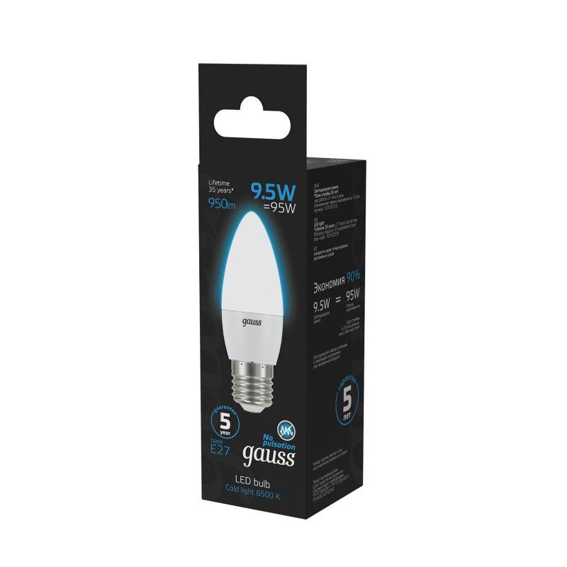 Лампа светодиодная Black 9.5Вт свеча 6500К холод. бел. E27 950лм GAUSS 103102310