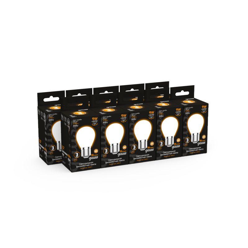 Лампа светодиодная филаментная Black Filament 9Вт P45 шар матовая 3000К тепл. бел. E27 590лм GAUSS 105202109