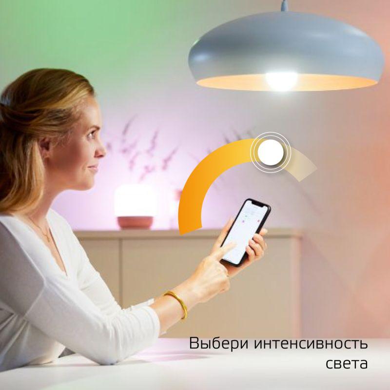 Лампа светодиодная умная Smart Home 10Вт A60 грушевидная 2700К тепл. бел. E27 1055лм диммир. управление по Wi-Fi GAUS...