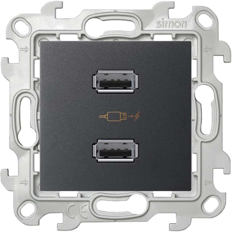 Розетка USB 2-м Simon 24 механизм графит Simon 2411096-038