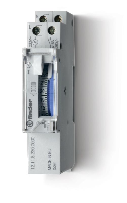 Реле времени механическое суточное 16А 230В AC 1NO 17.6мм монтаж на рейку 35мм резервн. источник питания IP20 FINDER ...