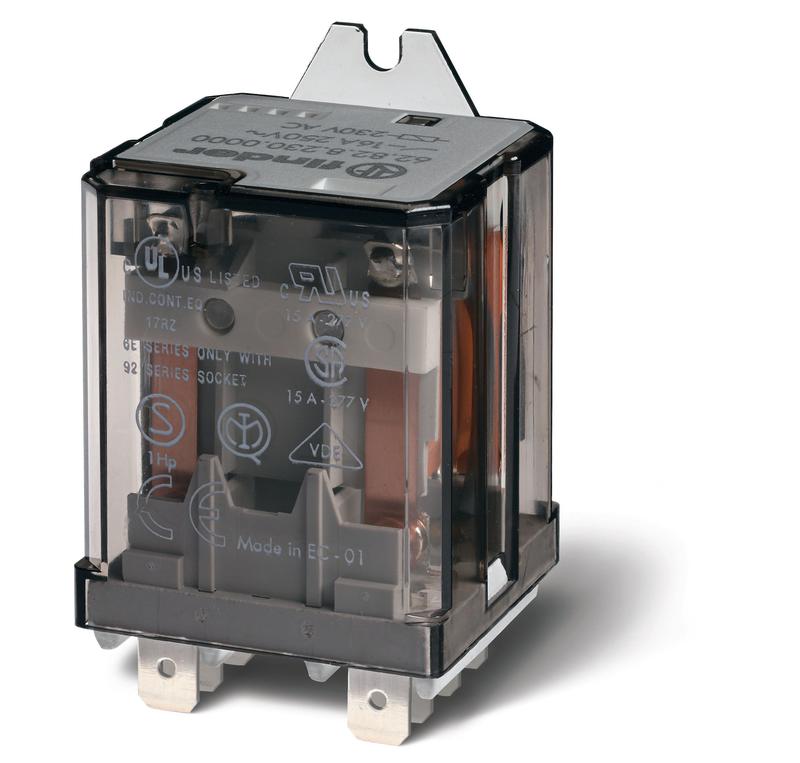 Реле силовое электромеханич. монтаж в наконечники Faston 250 (6.3х0.8мм) 3CO 16А AgCdO 24В DC RTI монтаж. фланец FIND...