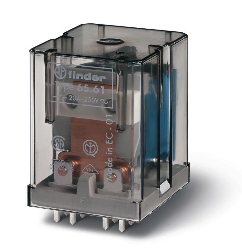 Реле силовое электромеханич. монтаж на печатную плату раздвоенные выводы 1NO + 1NC 20А AgCdO 230В AC RTI FINDER 65618...