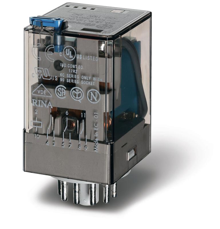 Реле универсальное электромеханич. монтаж в розетку 11-штырьковый разъем 3CO 10А AgNi 230В AC RTI опции: кнопка тест ...