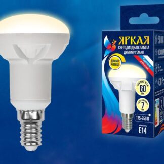 Лампа светодиодная LED-R50 7W/3000K/E14/FR/DIM PLP01WH Яркая 7Вт матовая 3000К тепл. бел. E14 диммир. (упак. картон) ...