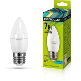 Лампа светодиодная LED-C35-7W-E27-4K Свеча 7Вт E27 4500К 172-265В Ergolux 13298