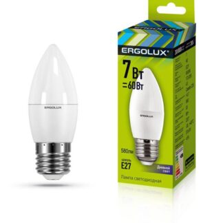 Лампа светодиодная LED-C35-7W-E27-6K Свеча 7Вт E27 6500К 172-265В Ergolux 13299