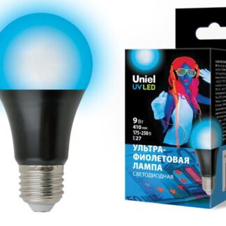 Лампа светодиодная LED-A60-9W/UVAD/E27/FR PLZ07BK 410нм ультрафиолетовая для дискотек спектр UVA картон Uniel UL-0000...