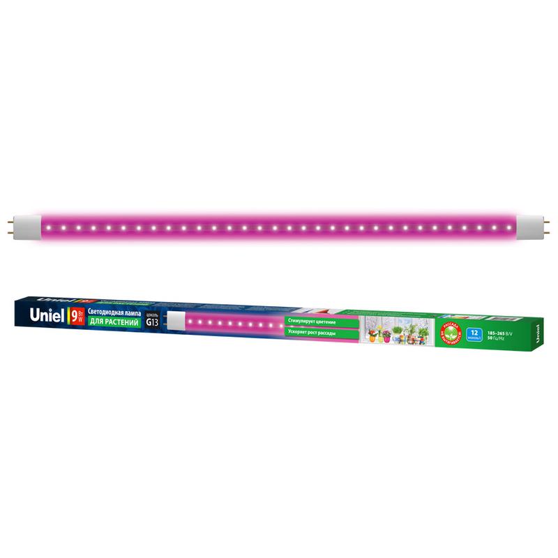 Лампа светодиодная LED-T8-9W/SPSB/G13/CL PLP30WH 9Вт T8 линейная прозрачная G13 для растений спектр для рассады и цве...