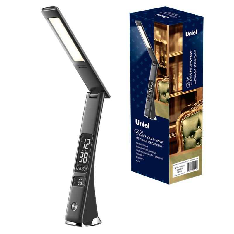Светильник настольный TLD-567 Black/LED/300Lm/4500K/Dimmer с часами календарем термометром 6Вт сенсорный выкл. диммер...