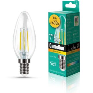 Лампа светодиодная филаментная LED7-C35-FL/830/E14 7Вт 220В Camelion 13452