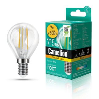 Лампа светодиодная филаментная LED7-G45-FL/830/E14 7Вт 220В Camelion 13456
