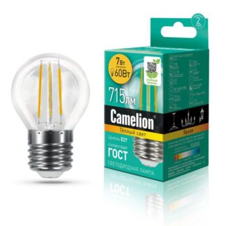 Лампа светодиодная филаментная LED7-G45-FL/830/E27 7Вт 220В Camelion 13457