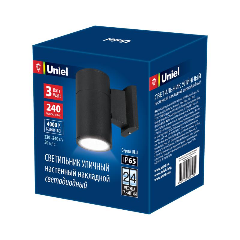 Светильник светодиодный архитектурный ULU-S21A-3W/4000К IP65 BLACK уличный накладной бел. свет корпус черн. Uniel UL-...