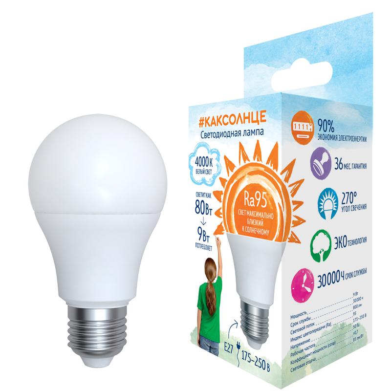 Лампа светодиодная LED-A60-9W/4000K/E27 /FR/RA95 PLK01WH 9Вт матовая как солнце 4000К нейтр. бел. E27 (упак. картон) ...