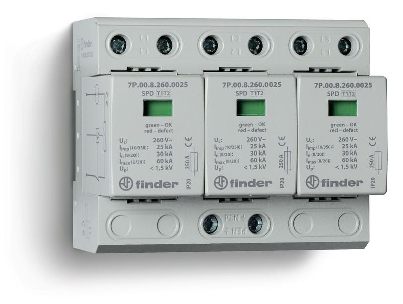 Устройство защиты от импульсных перенапряжений УЗИП тип 1+2 (3 варистор/искровый разрядник) модульный 108мм IP20 FIND...