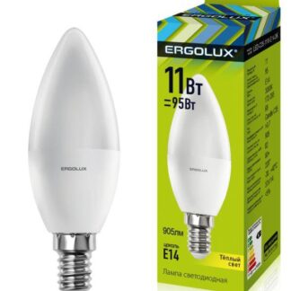 Лампа светодиодная LED-C35-11W-E14-3K 11Вт свеча 3000К тепл. бел. E14 180-240В Ergolux 13618