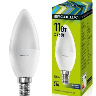 Лампа светодиодная LED-C35-11W-E14-6K 11Вт свеча 6500К холод. бел. E14 180-240В Ergolux 13620