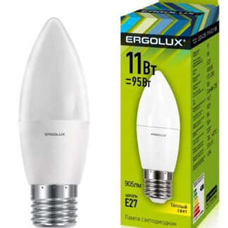 Лампа светодиодная LED-C35-11W-E27-3K 11Вт свеча 3000К тепл. бел. E27 180-240В Ergolux 13621