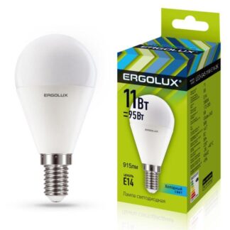Лампа светодиодная LED-G45-11W-E14-4K Шар 11Вт E14 4500К 172-265В Ergolux 13628