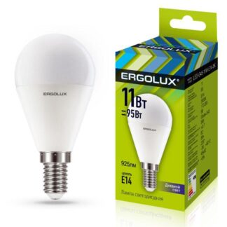 Лампа светодиодная LED-G45-11W-E14-6K Шар 11Вт E14 6500К 172-265В Ergolux 13629