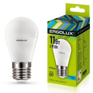 Лампа светодиодная LED-G45-11W-E27-4K Шар 11Вт E27 4500К 172-265В Ergolux 13631