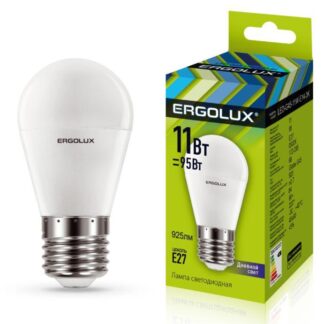 Лампа светодиодная LED-G45-11W-E27-6K Шар 11Вт E27 6500К 172-265В Ergolux 13632