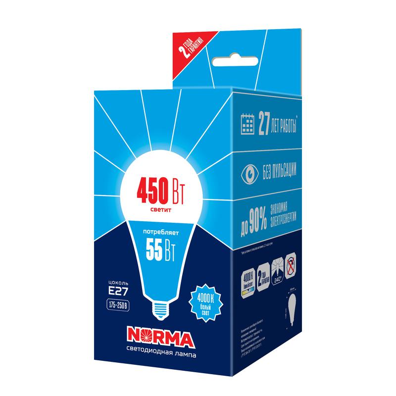 Лампа светодиодная LED-A140-55W/4000K/E27 /FR/NR Norma 55Вт матовая 4000К нейтр. бел. E27 (упак. картон) Volpe UL-000...