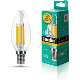 Лампа светодиодная филаментная LED12-C35-FL/830/E14 12Вт 220В Camelion 13708
