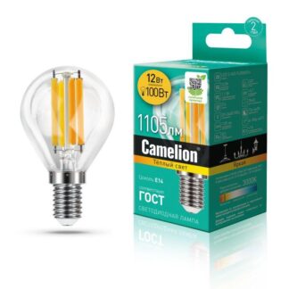 Лампа светодиодная филаментная LED12-G45-FL/830/E14 12Вт 220В Camelion 13712