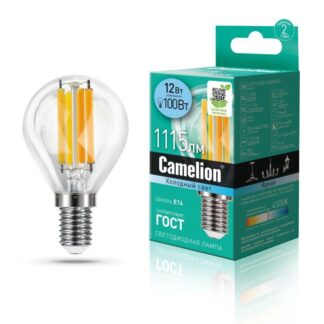 Лампа светодиодная филаментная LED12-G45-FL/845/E14 12Вт 220В Camelion 13713