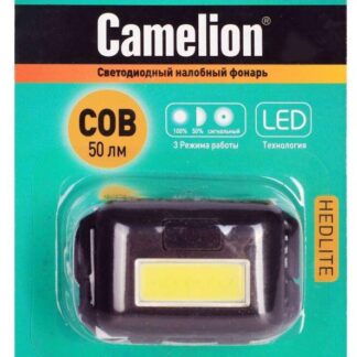 Фонарь налобный LED5355 1Вт COB LED 3 реж. 3XAAA пласт. блист. черн. Camelion 13748