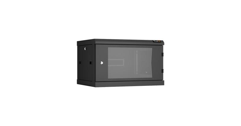 Шкаф настенный разборный 19дюйм 6U стекл. дверь Ш600хВ370хГ450мм 2 пары монтажных направляющих черн. TLK TWC-066045-R...