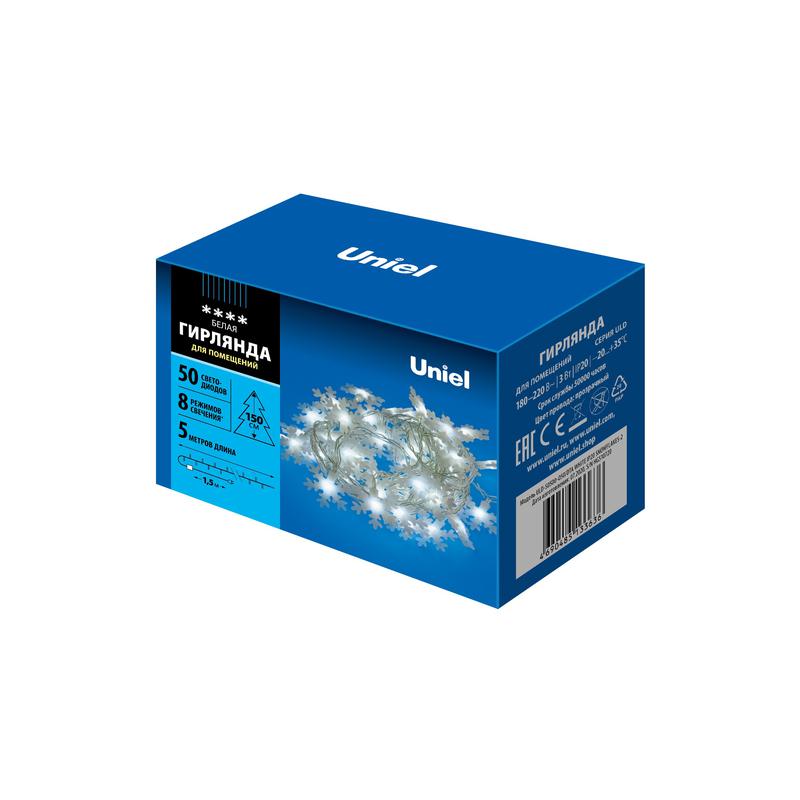 Гирлянда LED "Снежинки-2" ULD-S0500-050/DTA WHITE IP20 SNOWFLAKES-2 5м 50 диодов бел. свет провод прозр. Uniel UL-000...