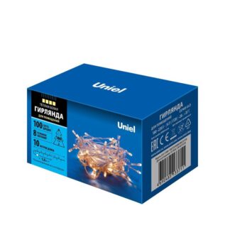 Гирлянда LED ULD-S1000-100/DTA WARM WHITE IP20 10м 100 диодов тепл. бел. свет провод прозр. Uniel UL-00007200