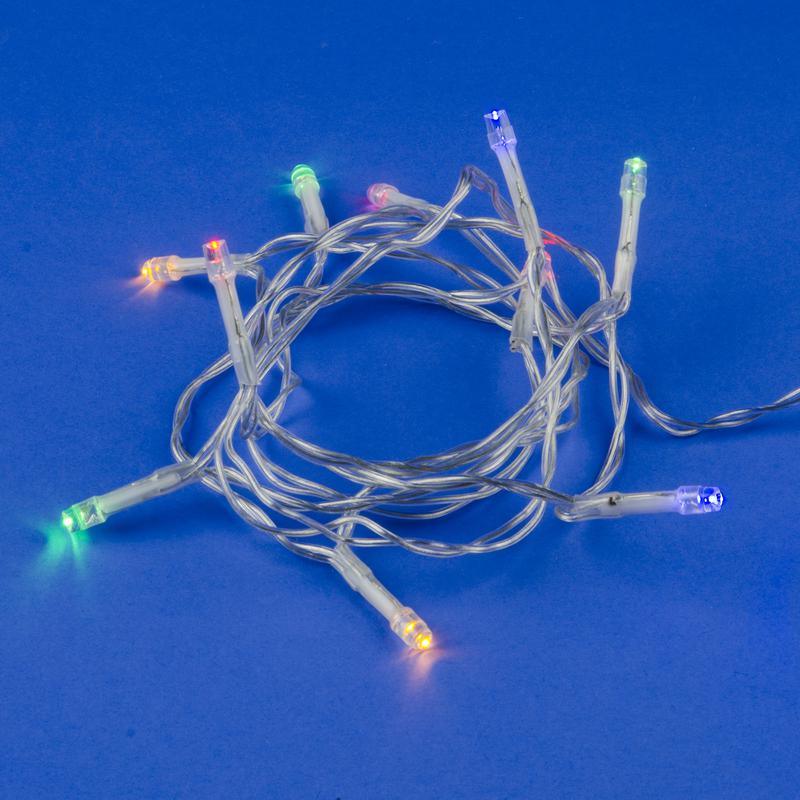 Гирлянда LED на батарейках ULD-S0150-010/STB/2AA MULTI IP20 2AA (не в/к) 1.5м 10 диодов разноцвет. свет провод прозр....